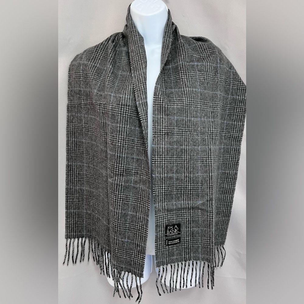 Jos. A. Bank 100% Cashmere Fringe Scarf Rectangular Plaid Lightweight Scarves